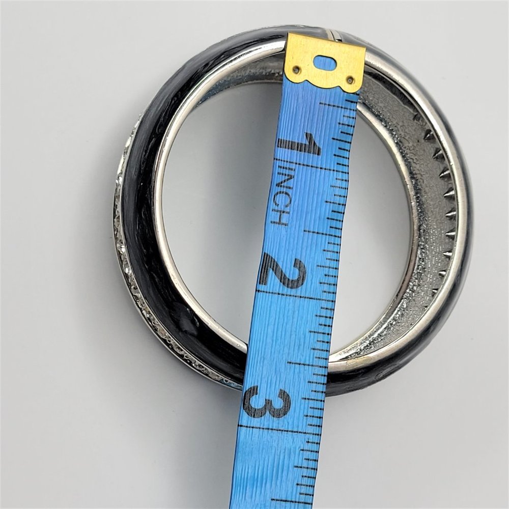 Grey Enamel Wide Hinged Cuff Bangle Bracelet - image 4